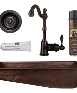 28" Rectangle Hammered Copper Slanted Bar/Sink Pack-4 With Accessories