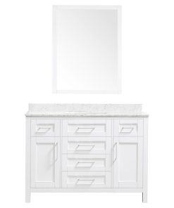 Tahoe Single Vanity Set With Mirror, 48", White With Carrara Marble Top