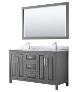 60" Double Vanity,Dark Gray,White Carrara Marble Top,Sinks,58" Mirror