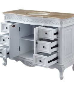 48 Inch White Bathroom Vanity with Single Sink, Travertine, Traditional