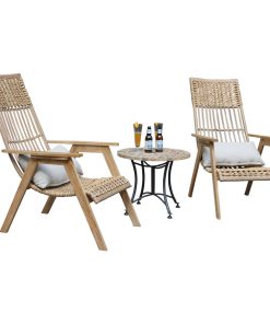 3-Piece Teak Bohemian Basket Lounger Set With Matte Stone Accent Table