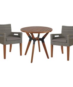 3-Piece Eucalyptus and Metal Bistro Set With Wicker and Eucalyptus Armchairs
