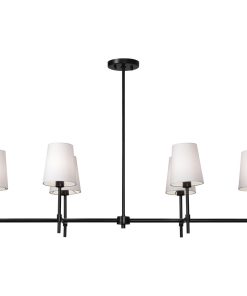 Vergara Matte Black Iron Ceiling Fixture With Off-White Cotton Shades