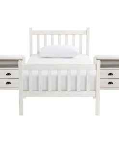 Windsor 3-Piece Wood Bedroom Set with Slat Twin Bed, Driftwood White, Twin