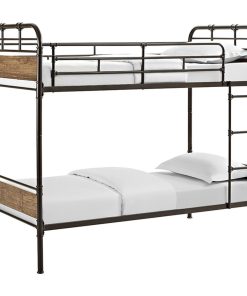Twin over Twin Metal Wood Bunk Bed, Black