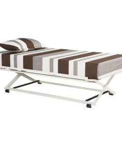 Tiverton 17"H Pop-Up Trundle High Riser Bed Frame, Cream White Metal, 39'' Twin