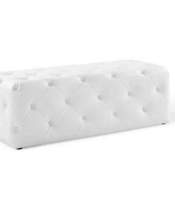 Wilder White 48" Tufted Button Entryway Faux Leather Bench