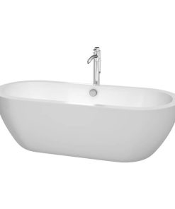 72" Soaking Bathtub, White Polished Chrome Trim and Floor Mounted Faucet
