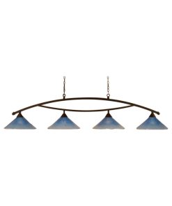 Toltec Lighting Bow 4-Light Billiard Light, 16" Teal Crystal Glass, Dark Granite