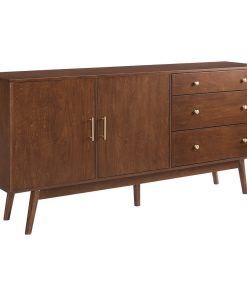 70" Mid Century Modern 3 Drawer, 2 Door Sideboard, Walnut