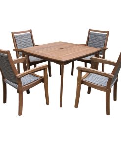 5-Piece Eucalyptus Dining Set with Wicker Stacking Chairs