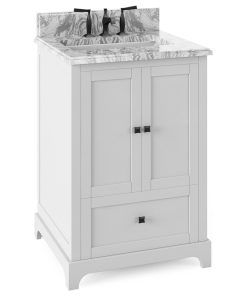 24" White vanity,Matte Black hardware, White & Black Engineered Marble top,bowl