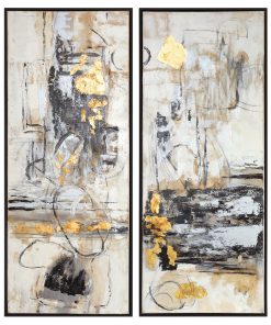 2-Piece Oversize Abstract Modern Cubist Painting Set, Wall Art Panels White Blac
