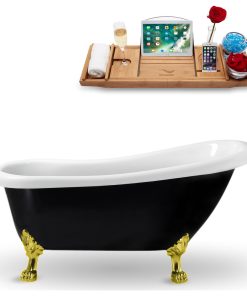 61" Streamline N481GLD-IN-GLD Clawfoot Tub and Tray With Internal Drain