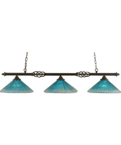 Toltec Lighting Elegante 3 Light Billiard Light, Teal Crystal Glass