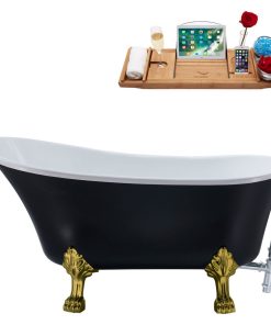 63" Streamline N353BGL-CH Soaking Clawfoot Tub and Tray With External Drain