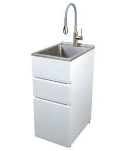 Transolid 15.5"x22.4" Metal Laundry/Utility Sink and Cabinet, Gloss White