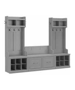 Woodland Entryway Set with Hall Trees and Shoe Bench in Gray - Engineered Wood