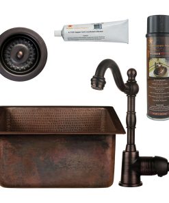 16" Square Hammered Copper Bar/Sink Pack-4 With Accessories