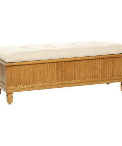 Traditional Accent Bench, Brown Wooden Base With Linear Pattern and Tufted Seat