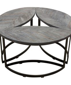 3PC Cocktail Table Set Solid Sheesham Wood Top in Grey Finish & Iron Base