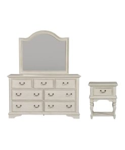 3 Piece Country Style Set Dresser with Mirror and Shelf Nightstand