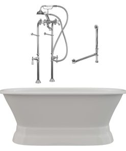 66" Double Ended Cast Iron Pedestal Tub, Chrome Freestanding Package, "Worth"