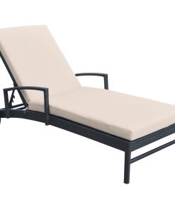 Vida Outdoor Wicker Lounge Chair With Water Resistant Beige Fabric Cushion