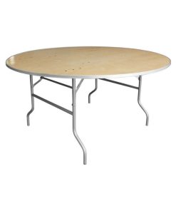 60" Round Heavy Duty Birchwood Folding Banquet Table With Metal Edges