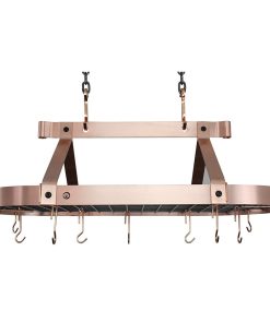 36" Oval Ceiling Pot Rack With 18 Hooks Solid Copper
