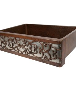 33-In Copper Apron Front Single Basin Kitchen Sink Scroll Nickel Background