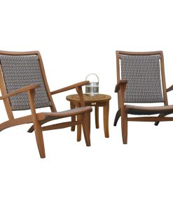 3-Piece Eucalyptus and Gray Wicker Lounge Set With Round Accent Table