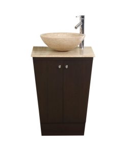 22 Inch Small Espresso Vessel Sink Bathroom Vanity, Travertine Top, Modern