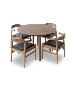 5-Piece Emerald Mid-Century Modern Dining Set Solid Wood Table and Gray Chairs
