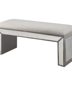 Vanity Silver Mirrored Upholstered Bench