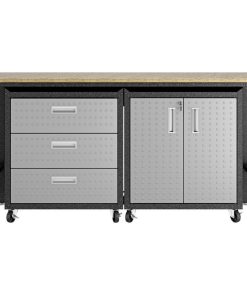3-Piece Fortress Mobile Space-Saving Garage Cabinet and Worktable Set 3.0, Gray