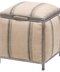 18" Small Square Upholstered Storage Ottoman Striped Taupe, Lynn