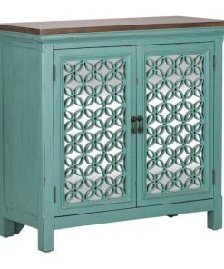 2 Door Accent Cabinet, Gray Finish With White Rub Thru