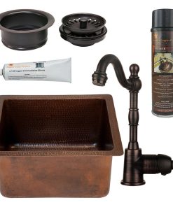 16-In Gourmet Rectangular Hammered Copper Bar/Prep Sink Pckg-4 With Accessories