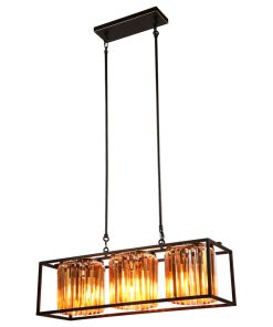 3-Light Kitchen Island Rectangle Pendant Light Crystal Linear Chandelier