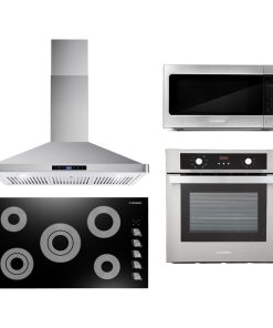 4 Piece, 36" Cooktop 36" Wall Mount Range Hood 24" Wall Oven & 24.4" Microwave