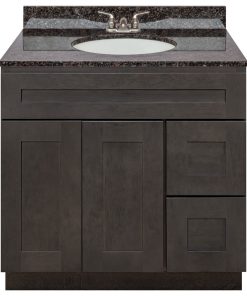 Vanity with Tan Brown Granite Top, LB3B Faucet, Dover Gray, 36" Right Drawers