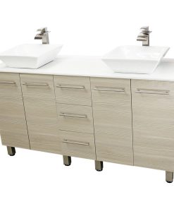 Windbay 60" Free Standing Double Vanity, Tan, White Stone Flat Countertop