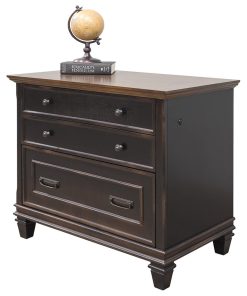Vintage File Cabinet, Tapered Legs & 3 Storage Drawers With Side Lock, Brown