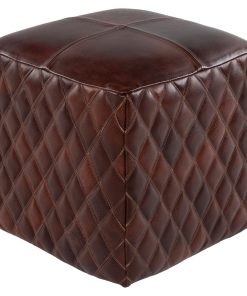 Traditional LOP 18" x 18" Dark Brown Leather Cube Pouf