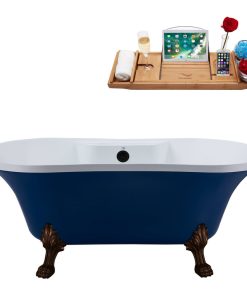 60" Streamline N107ORB-BL Soaking Clawfoot Tub and Tray With External Drain