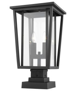 Z-Lite 2 Light Outdoor Pier Mounted Fixture, Black, 571PHBS-SQPM-BK