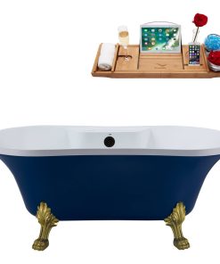 60" Streamline N107BGL-BL Soaking Clawfoot Tub and Tray With External Drain