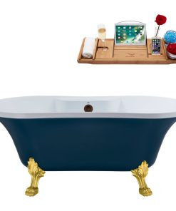 60" Streamline N106GLD-ORB Soaking Clawfoot Tub and Tray With External Drain