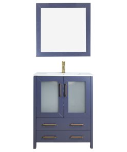 Vanity Art Single Vanity Set With Ceramic Top, 30", Blue, Standard Mirror